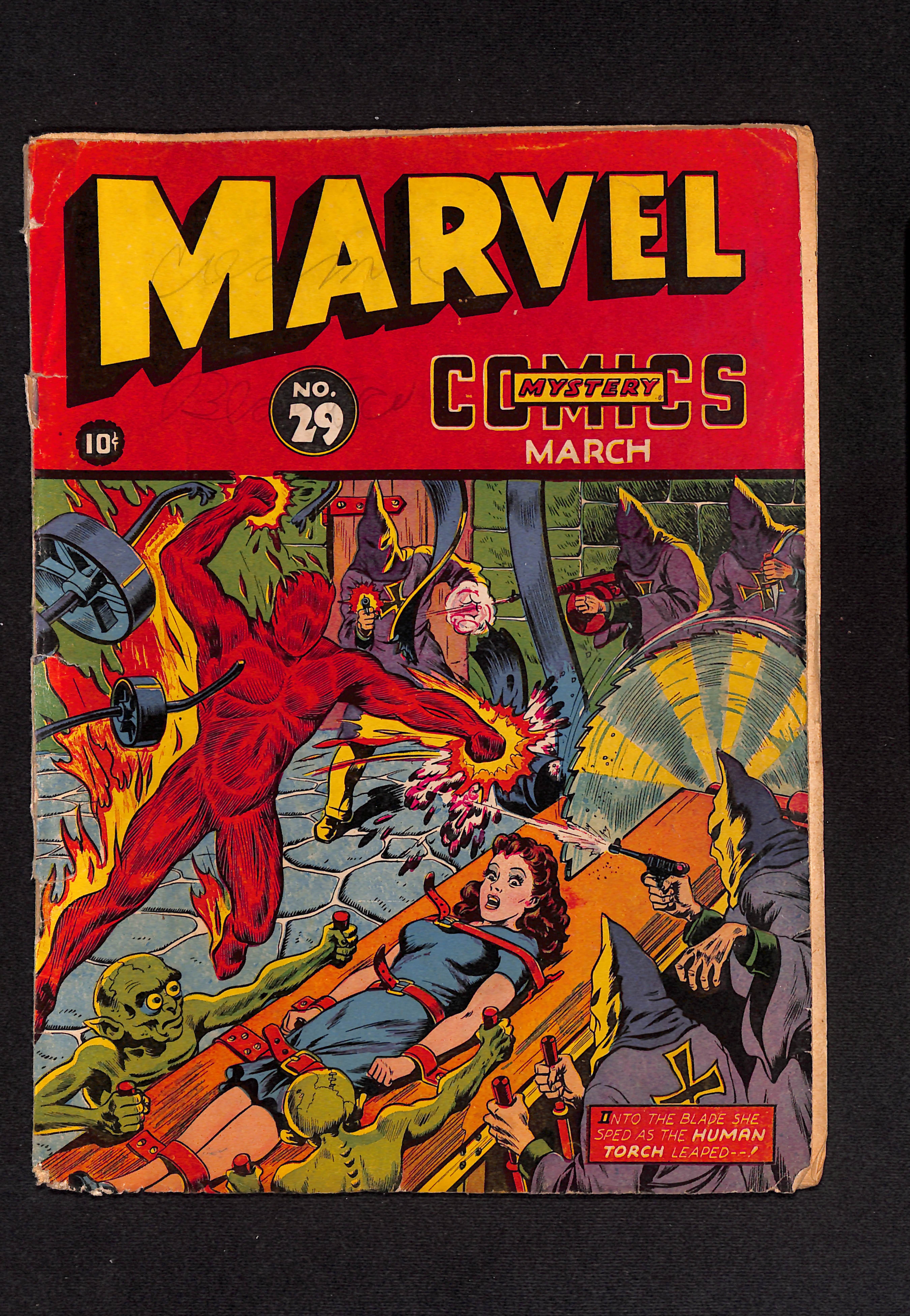 Marvel Mystery Comics 29 featuring Human Torch vintage cover